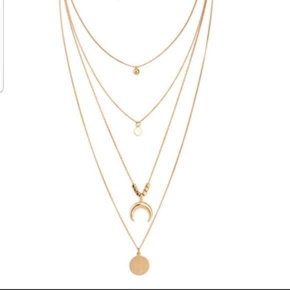dainty layered necklace gold tone pendant cresent moon - Picture 2 of 2